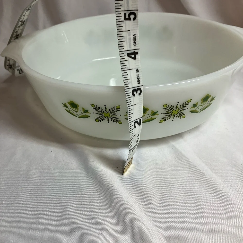 Anchor Hocking Fire King White and Green Bakeware Dish
